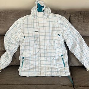 *WORN ONCE* men’s white and teal checkered Empyre ski jacket